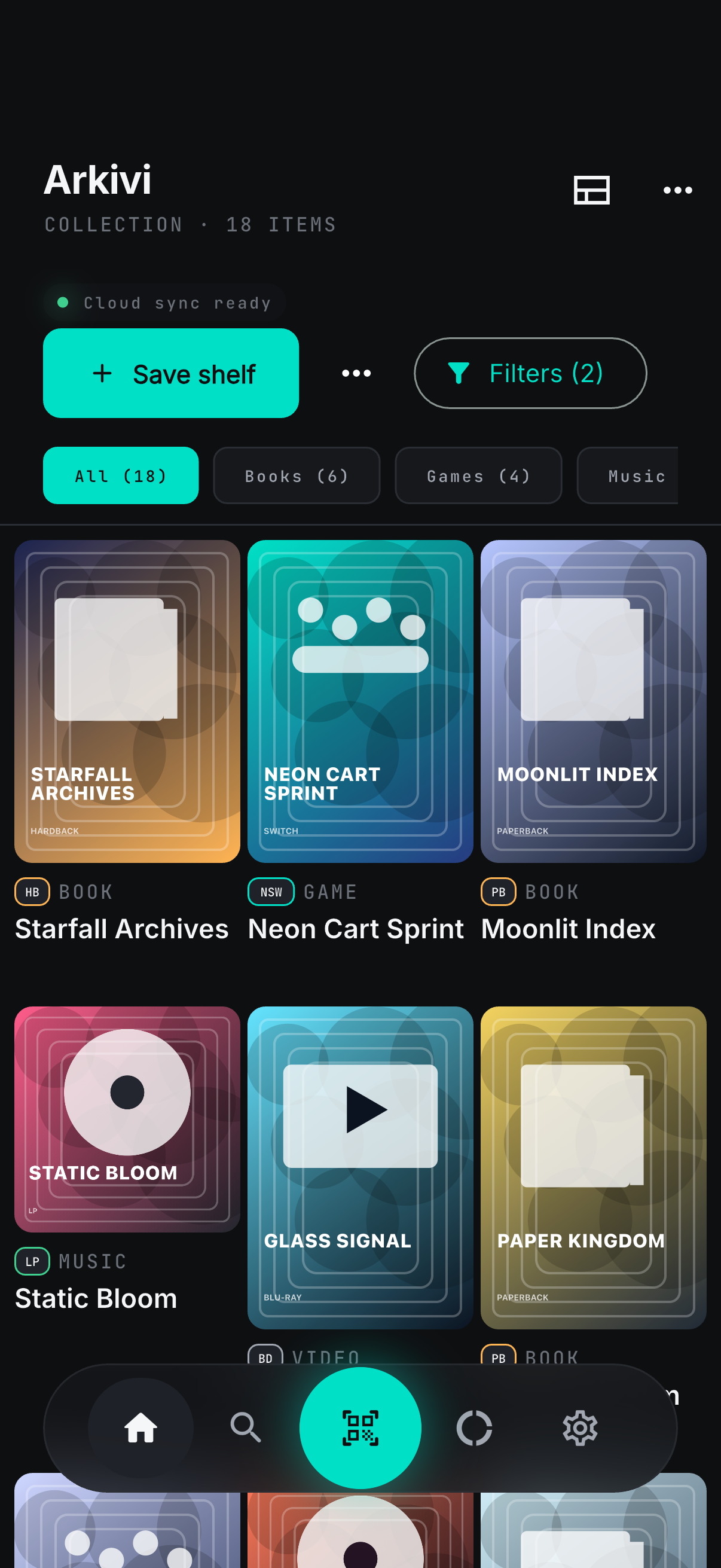 Arkivi library view showing a visual grid of demo collection items